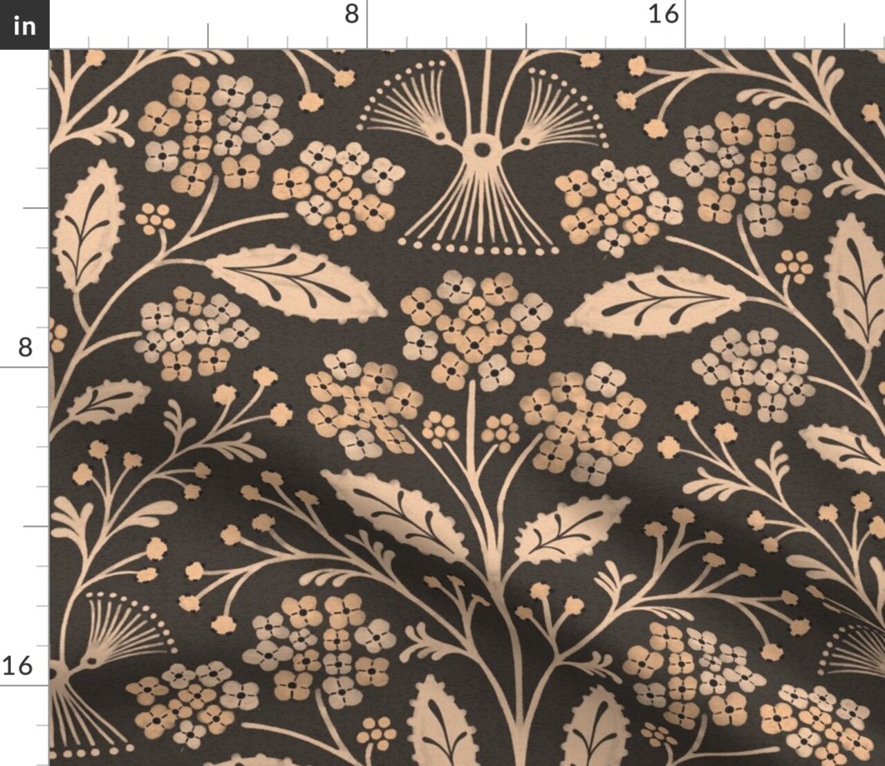 Dark Boho Floral Modern Beige Botanical Garden Bloom Meadow Wildflower Olive Green Large Scale Custom Printed Fabric by Spoonflower Various Fabrics by the Yard or Fat Quarter 17679209